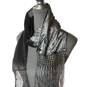 Crushed Velvet Scarf Black Braided Twisted Fringe Velour